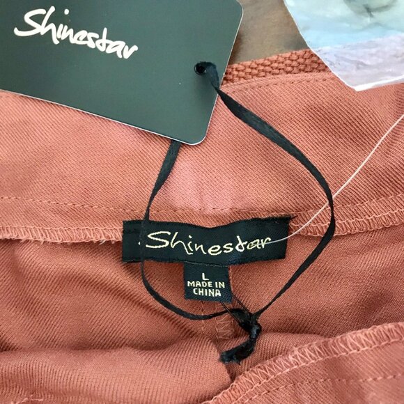 Shinestar‎ Women's High-Waisted Belted Pink Rayon Pleated Casual Shorts. Size L - Picture 4 of 9